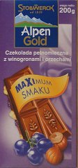 Alpen Gold srednie pion Maximum smaku pelnomleczna z winogronami i orzechami